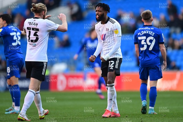 260222 - Cardiff City v Fulham - Sky Bet Championship - Tim Ream of Fulham celebrates with team mate Nathaniel Chalobah at full time