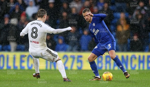 261217 - Cardiff City v Fulham - SkyBet Championship - Joe Bennett of Cardiff City is tackled by Stefan Johansen of Fulham