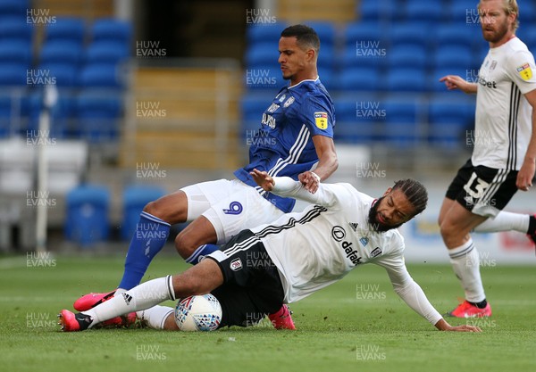 270720 - Cardiff City v Fulham - SkyBet Championship Play off - First leg - Michael Hector of Fulham keeps the ball away from Robert Glatzel of Cardiff City at the goalmouth