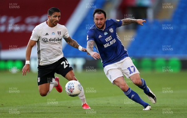 270720 - Cardiff City v Fulham - SkyBet Championship Play off - First leg - Lee Tomlin of Cardiff City is challenged by Anthony Knockaert of Fulham