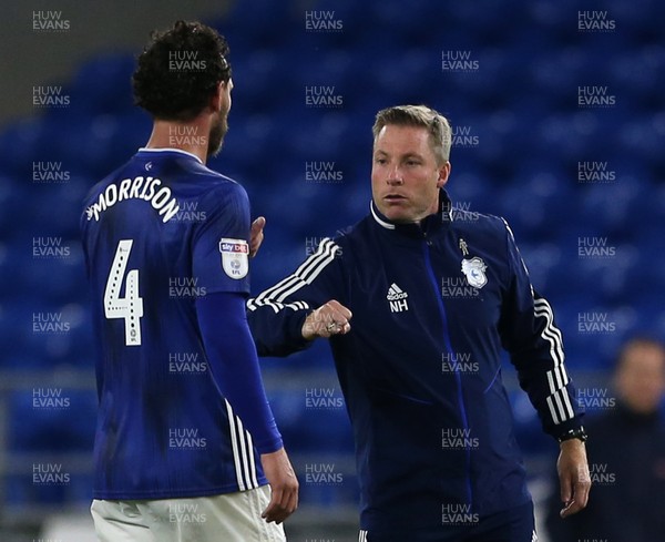 270720 - Cardiff City v Fulham - SkyBet Championship Play off - First leg - Sean Morrison of Cardiff City and  Manager Neil Harris at full time