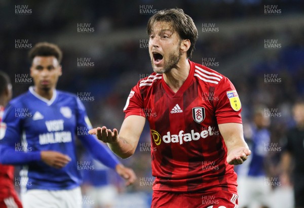 300819 - Cardiff City v Fulham, Sky Bet Championship - Harry Arter of Fulham reacts before being shown a second yellow card