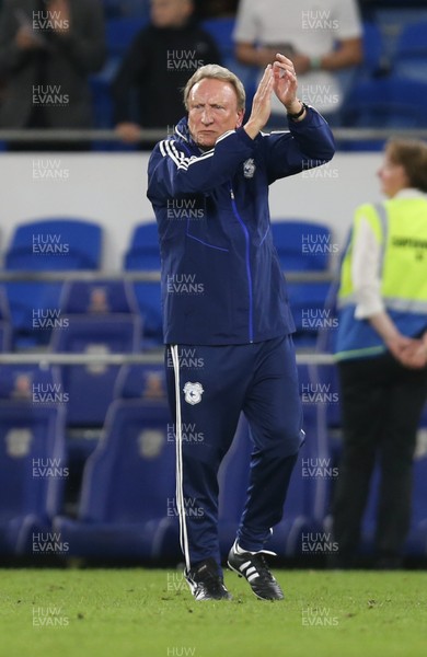 300819 - Cardiff City v Fulham, Sky Bet Championship - Cardiff City manager Neil Warnock applauds the fans at the end of the match