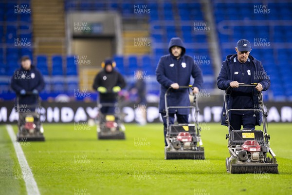060324 - Cardiff City v Huddersfield Town - Sky Bet Championship - Cardiff City ground staff at full time