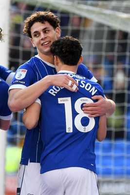 061225 - Cardiff City v Huddersfield Town - Sky Bet League 1 - Yousef Salech of Cardiff City celebrates scoring a goal with team mates