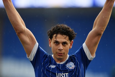 061225 - Cardiff City v Huddersfield Town - Sky Bet League 1 - Yousef Salech of Cardiff City celebrates the win at full time
