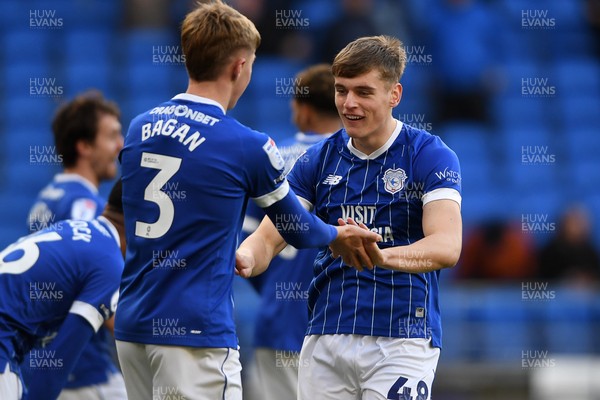061225 - Cardiff City v Huddersfield Town - Sky Bet League 1 - Dylan Lawlor of Cardiff City celebrates with Joel Bagan of Cardiff City after Yousef Salech of Cardiff City’s opening goal