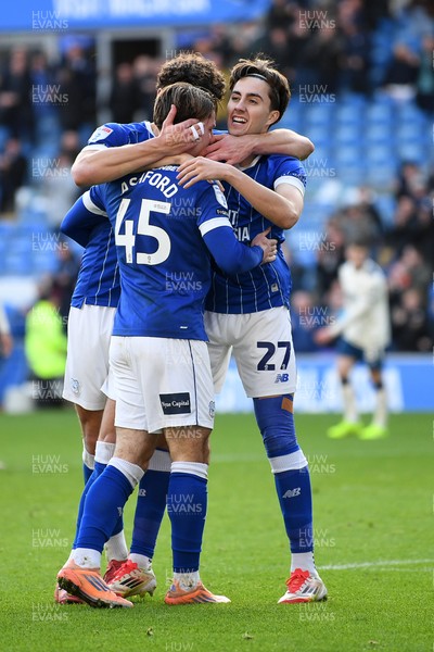 061225 - Cardiff City v Huddersfield Town - Sky Bet League 1 - Yousef Salech of Cardiff City celebrates scoring a goal with team mates