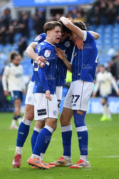 061225 - Cardiff City v Huddersfield Town - Sky Bet League 1 - Yousef Salech of Cardiff City celebrates scoring a goal with team mates