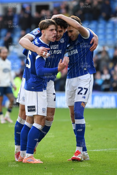 061225 - Cardiff City v Huddersfield Town - Sky Bet League 1 - Yousef Salech of Cardiff City celebrates scoring a goal with team mates