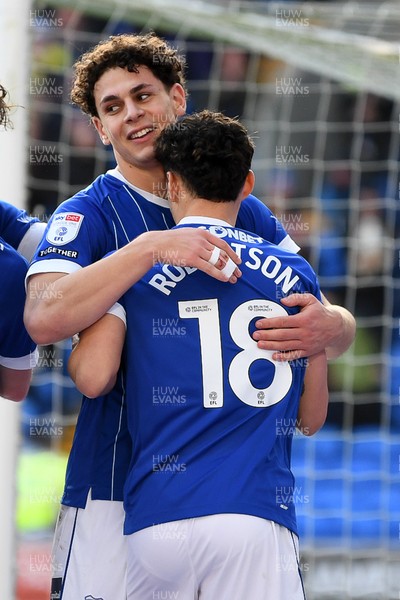 061225 - Cardiff City v Huddersfield Town - Sky Bet League 1 - Yousef Salech of Cardiff City celebrates scoring a goal with team mates