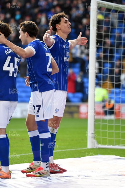 061225 - Cardiff City v Huddersfield Town - Sky Bet League 1 - Yousef Salech of Cardiff City celebrates scoring a goal with team mates