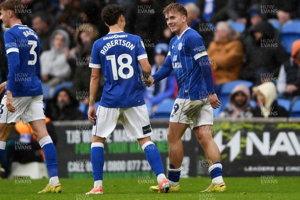 061225 - Cardiff City v Huddersfield Town - Sky Bet League 1 - Isaak Davies of Cardiff City celebrates scoring a goal with team mates