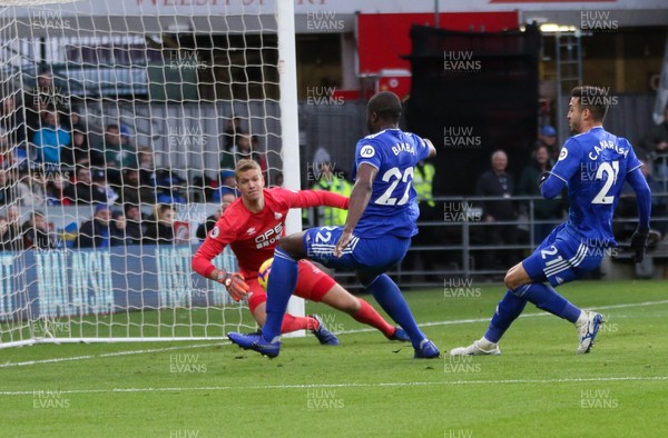 120119 -  Cardiff City v Huddersfield Town, Premier League - Sol Bamba of Cardiff City sees his close range shot saved by Huddersfield goalkeeper Jonas Lossl