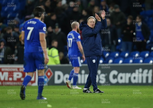 120119 -  Cardiff City v Huddersfield Town, Premier League - Cardiff City manager Neil Warnock applauds the fans at the end of the match