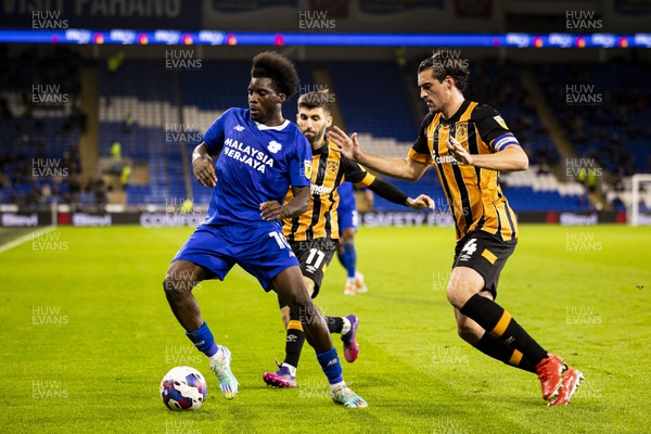 081122 - Cardiff City v Hull City - Sky Bet Championship - Sheyi Ojo of Cardiff City in action against Jacob Greaves of Hull City