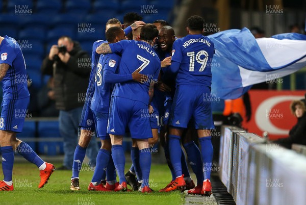 161217 - Cardiff City v Hull City - SkyBet Championship - Souleymane Bamba of Cardiff City celebrates scoring a goal with team mates