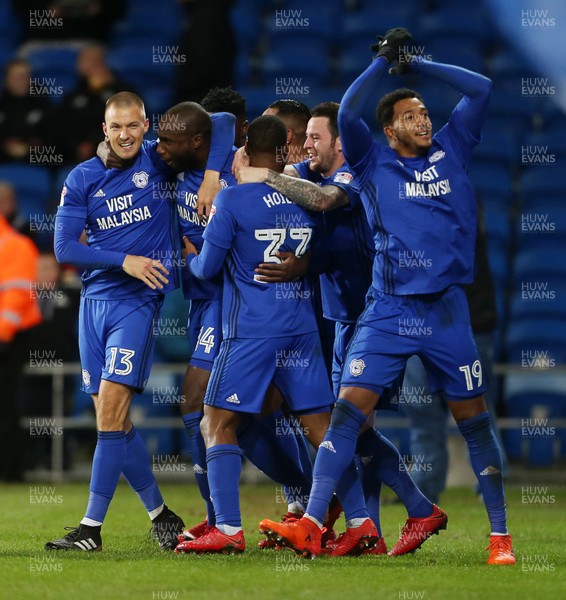 161217 - Cardiff City v Hull City - SkyBet Championship - Souleymane Bamba of Cardiff City celebrates scoring a goal with team mates