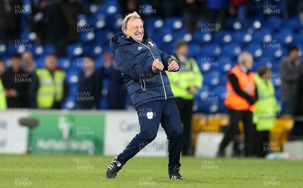 161217 - Cardiff City v Hull City - SkyBet Championship - Neil Warnock, Manager of Cardiff City celebrates with the fans at full time