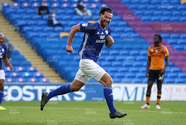 220720 - Cardiff City v Hull City - SkyBet Championship - Sean Morrison of Cardiff City celebrates scoring a their second goal