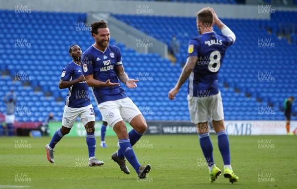 220720 - Cardiff City v Hull City - SkyBet Championship - Sean Morrison of Cardiff City celebrates scoring a their second goal with Joe Ralls