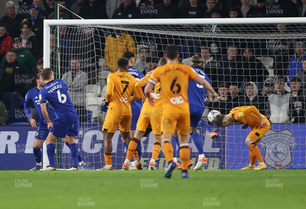 241121 - Cardiff City v Hull City - SkyBet Championship - Keane Lewis-Potter of Hull City scores a goal