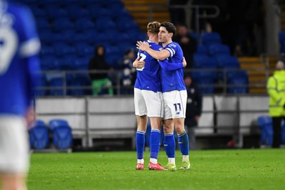 250225 - Cardiff City v Hull City - Sky Bet Championship - Callum O'dowda of Cardiff City celebrates the win at full time