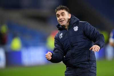 250225 - Cardiff City v Hull City - Sky Bet Championship - Omar Riza, Cardiff City Manager celebrates the win at full time