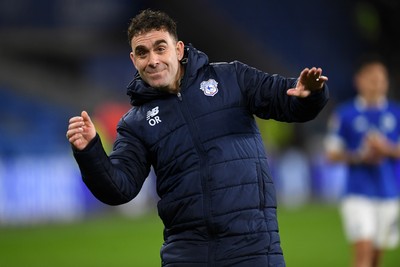 250225 - Cardiff City v Hull City - Sky Bet Championship - Omar Riza, Cardiff City Manager celebrates the win at full time