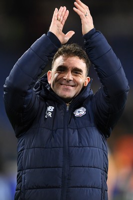 250225 - Cardiff City v Hull City - Sky Bet Championship - Omar Riza, Cardiff City Manager celebrates the win at full time