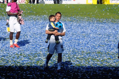 25.04.09 - Championship Football Cardiff City v Ipswich Town Cardiff's Michael Chopra wit his son at the end of the match 