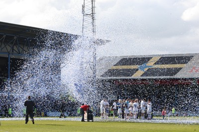 25.04.09 - Cardiff City v Ipswich Town, Coca Cola Championship -  Cardiff City players and their families are showered in paper tape as they gather on the pitch at the end of the final league match at Ninian Park 