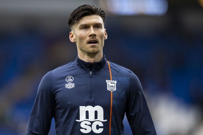 090324 - Cardiff City v Ipswich Town - Sky Bet Championship - Kieffer Moore of Ipswich Town during the warm up