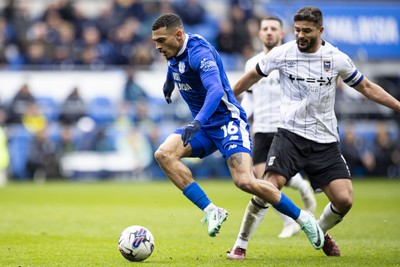 090324 - Cardiff City v Ipswich Town - Sky Bet Championship - Karlan Grant of Cardiff City in action