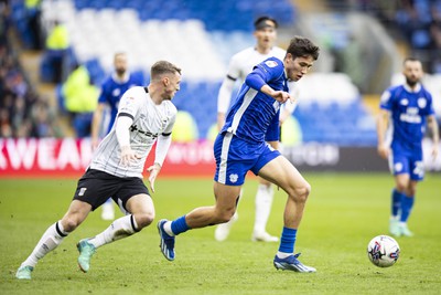 090324 - Cardiff City v Ipswich Town - Sky Bet Championship - Rubin Colwill of Cardiff City in action