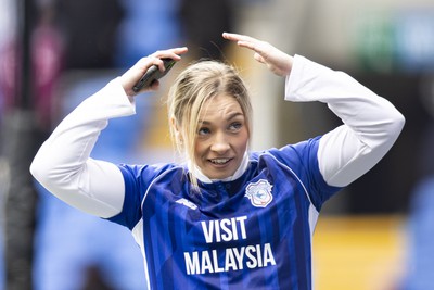 090324 - Cardiff City v Ipswich Town - Sky Bet Championship - Welsh boxer Lauren Price during half time