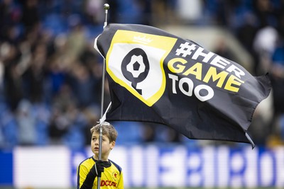 090324 - Cardiff City v Ipswich Town - Sky Bet Championship - Her Game Too flag ahead of kick off