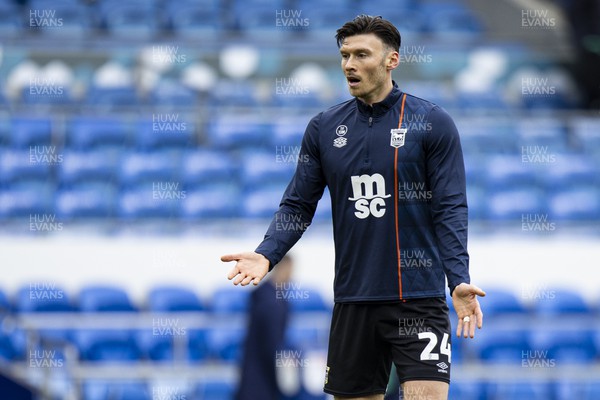 090324 - Cardiff City v Ipswich Town - Sky Bet Championship - Kieffer Moore of Ipswich Town during the warm up