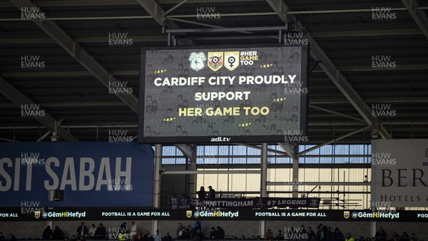 090324 - Cardiff City v Ipswich Town - Sky Bet Championship - Cardiff City supporting Her Game Too on the big screen