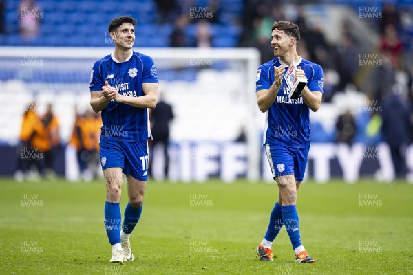 090324 - Cardiff City v Ipswich Town - Sky Bet Championship - Callum O'Dowda & Ryan Wintle of Cardiff City at full time