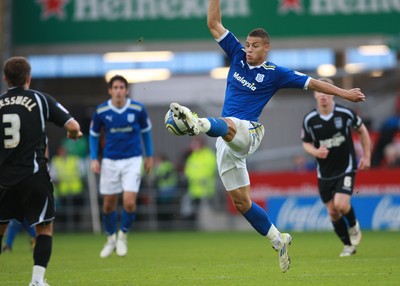 15.10.11 -  Cardiff City v Ipswich Town, npower Championship -  Cardiff's Rudy Gestede wins the ball ahead off Ipswich's Aaron Creswell  