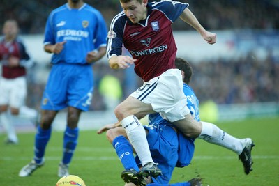 291103 - Cardiff City v Ipswich Town - Ipswich's Ian Westlake is brought down by Mark Bonner for a penalty