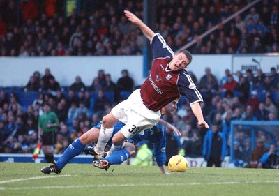 291103 - Cardiff City v Ipswich Town - Cardiff's Gary Croft fells Ian Westlake