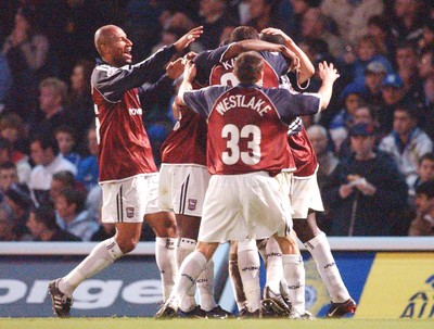 291103 - Cardiff City v Ipswich Town - Ipswich's Chris Bart-Williams is mobbed after scoring