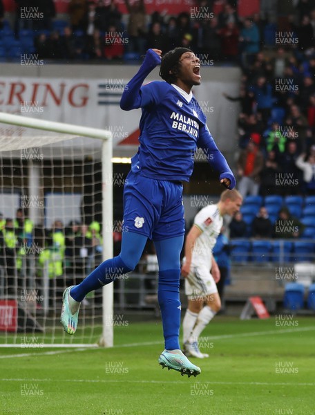 080123 - Cardiff City v Leeds United, Emirates FA Cup Third Round - Jaden Philogene of Cardiff City celebrates after he scores the opening goal