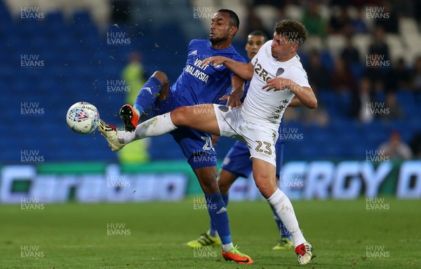 260917 - Cardiff City v Leeds United - SkyBet Championship - Loic Damour of Cardiff City is challenged by Kalvin Phillips of Leeds United