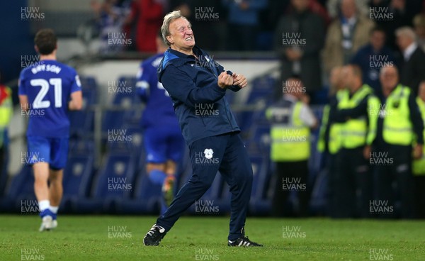 260917 - Cardiff City v Leeds United - SkyBet Championship - Neil Warnock, Manager of Cardiff City celebrates with the fans at full time