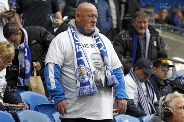 031118 - Cardiff City v Leicester City, Premier League - a Leicester City fan wears a t-shirt in memory of Leicester City owner Vichai Srivaddhanaprabha who died when his helicopter crashed after taking off from the King Power Stadium last weekend