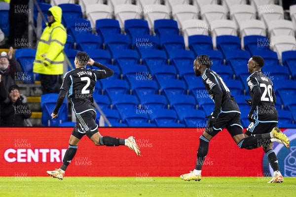 291223 - Cardiff City v Leicester City - Sky Bet Championship - James Justin of Leicester City celebrates scoring his sides second goal 