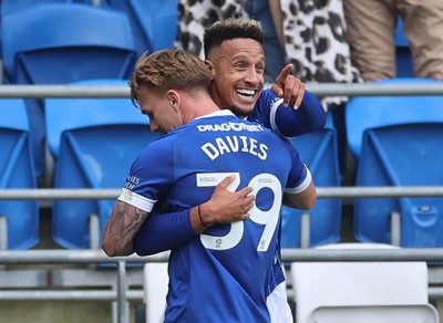 041025 - Cardiff City v Leyton Orient, EFL Sky Bet League 1 - Callum Robinson of Cardiff City is congratulated after scoring the opening goal